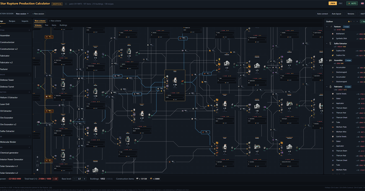 Star Rupture Production Calculator